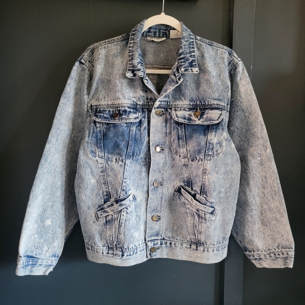 Vintage 80's - 90's Unleaded Western Bomber‎ Denim Jacket Blue Acid Wash Medium